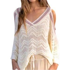 POL Cream Knit Top with Pink Accents